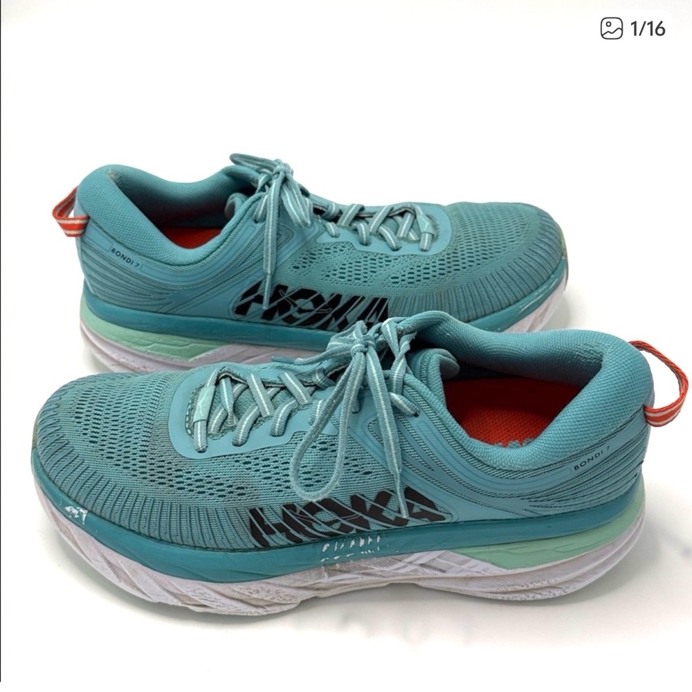 Hoka Bondi 7 Teal Running Shoes Womens Size 8 Athletic Sneakers
